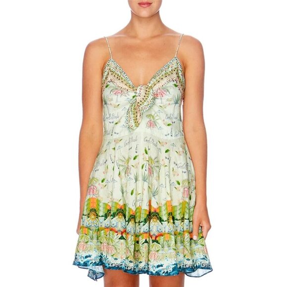 Camilla Sundowners Short Linen Dress With Tie Front Size XS NWT b162 - Picture 12 of 14